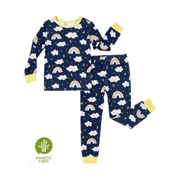 PatPat Pajamas Set Toddler Girls Clothes Viscose from Bamboo Snug Fit Pjs Graphic Top & Pants Kids 2-Piece Sleepwear Sets, Deep Blue, 2T