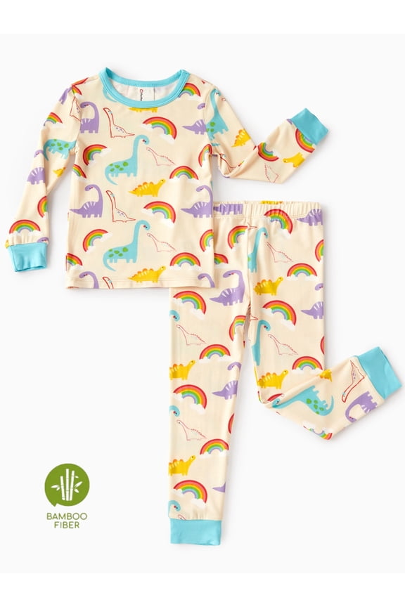 Pajamas Set Toddler Girls Clothes Viscose from Bamboo Snug Fit Pjs Graphic Top & Pants Kids 2-Piece Sleepwear Sets, Apricot, 6T