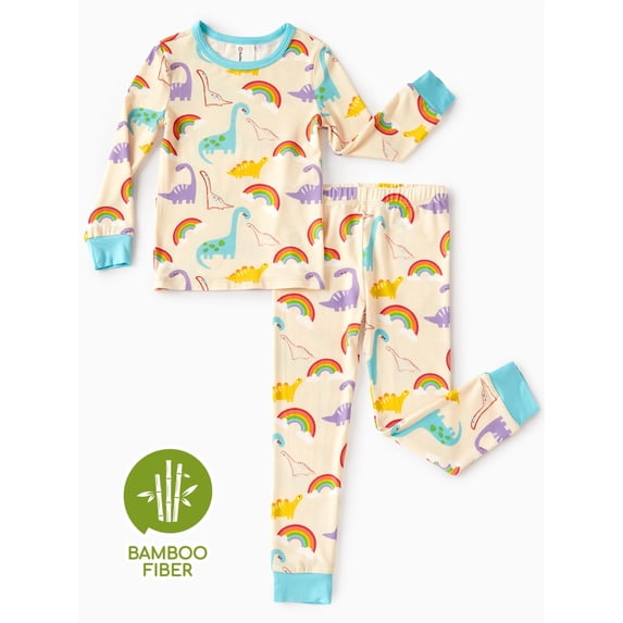 PatPat Pajamas Set Toddler Girls Clothes Viscose from Bamboo Snug Fit Pjs Graphic Top & Pants Kids 2-Piece Sleepwear Sets, Apricot, 3T