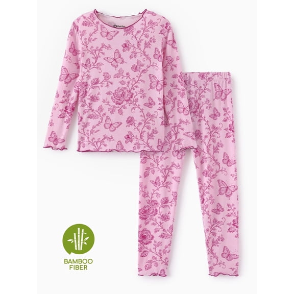 PatPat Girls Pajamas Viscose from Bamboo Toddler Pajama Set Floral Butterfly Print Kids: 7