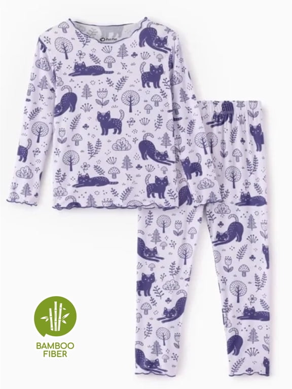Girls Pajamas Viscose from Bamboo Kids Toddler Pajama Set Cat Print Kids: 8
