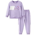 thumbnail image 1 of PatPat Girls Clothes Toddler Sweatshirts 2 Piece Top & Pants Kids Long Sleeve Fall Pullover and Joggers School Outfits Sets, Purple, 4-5 Years, 1 of 13