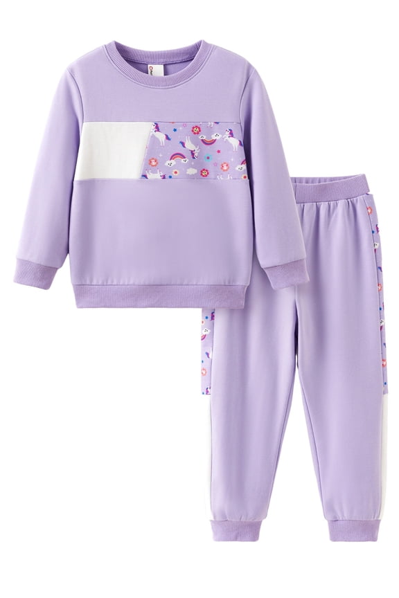 Girls Clothes Toddler Sweatshirts 2 Piece Top & Pants Kids Long Sleeve Fall Pullover and Joggers School Outfits Sets, Purple, 3T