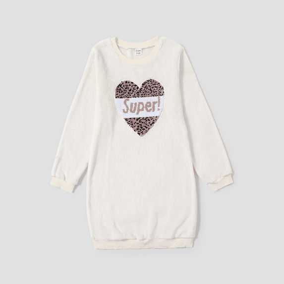 PatPat PatPat Kid Girl Dresses Flip Sequin Letter Heart Pattern Pink Sweatshirt Dresses Sizes 4-12