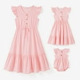 PatPat Pink Dresses Mommy and Me Solid Color Button Cotton Vneck