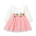 thumbnail image 1 of PatPat Princess Dresses for Baby Girls Floral Mesh Long-sleeve Pink Tutu Dress, 6-9 Months, 1 of 7