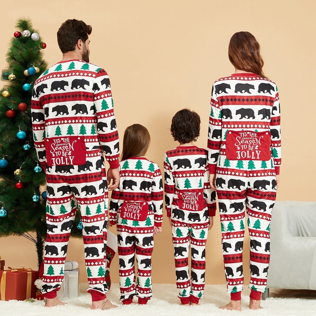 Christmas Pajamas Matching Family Onesies Mommy and Me Couple Holiday Pjs for Women Polar Bear Patterned One Piece Sleepwear with Socks, M