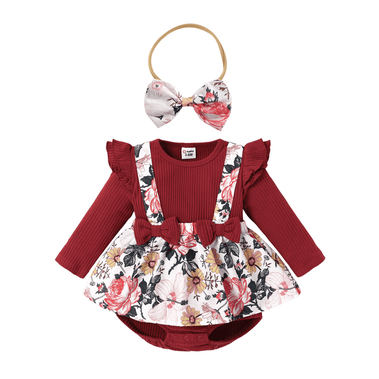 Ribbed Floral Baby Romper Dress Long Sleeve,Long Sleeve Bodysuits Infant Jumpsuit Clothes,0-18month