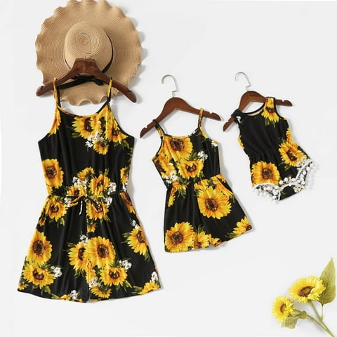 Women Jumpsuits Rompers for Women Sunflower Floral Mommy and Me Family Matching Summer Outfits Black Jumpsuit for Women,S