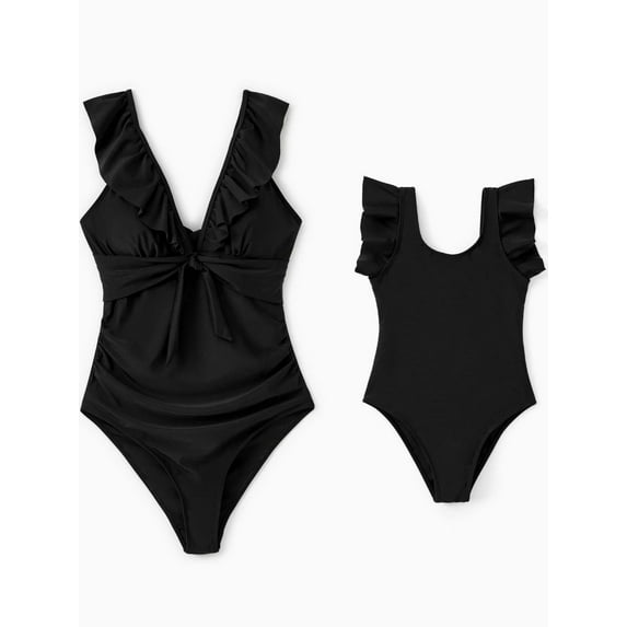 PatPat Toddler Girls One Piece Swimsuits Ruffled Cute Bikinis Swimwear Mommy and Me Matching Bathing Suit,2-9Y