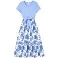thumbnail image 1 of PatPat Summer Dresses for Women Casual Floral Sundress V Neck Short Sleeve Belted Vacation Midi Dresses, Blue L, 1 of 8
