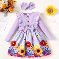 thumbnail image 1 of PatPat Sweet Toddler Girl 2pcs Floral Ruffle Edge Dress with Headband, Purple, Girl: 2 Years, 1 of 7