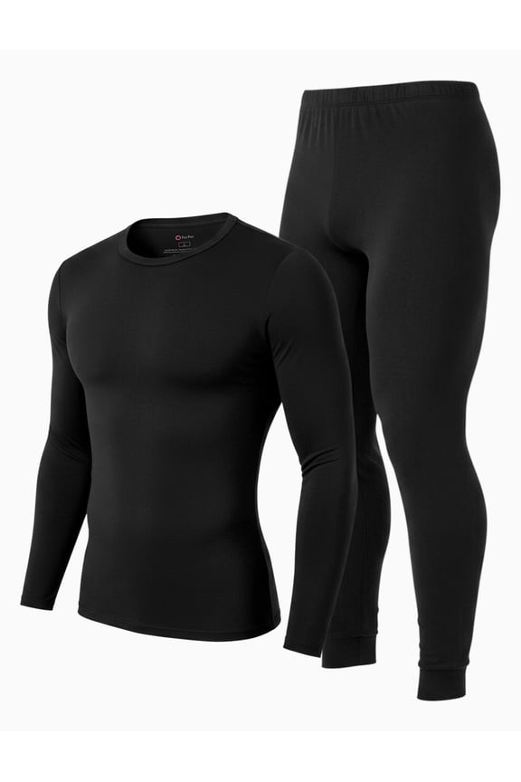 Thermal Underwear for Men Long Sleeve Warm Base Layer Top & Legging 2 Piece Set Loungewear with Soft Brushed Lining, Black, L