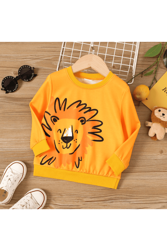 Toddler Boy Clothes Animal Lion Pattern Pullover Long Sleeve Boys Sweatshirts