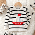 thumbnail image 1 of PatPat Toddler Boy Clothes Girl Sweatshirt Sailboat Pattern Stripe Knit Sweater Sizes 2-6 Years, 1 of 6