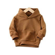 PatPat Toddler Boy Clothes Girl Sweatshirts Solid Color Textured Hoodies Sweatshirt for Kids, Brown,18-24M,Clearance
