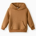 thumbnail image 1 of PatPat Toddler Boy Clothes Baby Girl Sweatshirts Cute Hoodies Solid Color Textured Long Sleeves Pullover Top with Pocket, Brown, 18-24M, 1 of 13