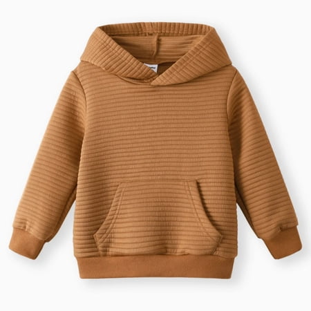 PatPat Toddler Boy Clothes Baby Girl Sweatshirts Cute Hoodies Solid Color Textured Long Sleeves Pullover Top with Pocket, Brown, 18-24M price history and forecast - PatPat