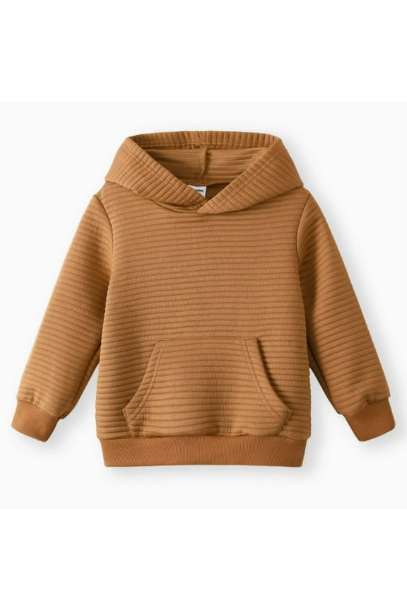 Toddler Boy Clothes Baby Girl Sweatshirts Cute Hoodies Solid Color Textured Long Sleeves Pullover Top with Pocket, Brown, 3T