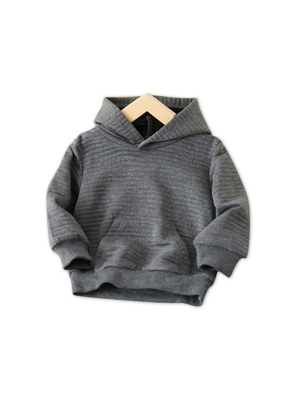 PatPat Toddler Boy/Girl Sweatshirts Solid Color Textured Hoodies Sweatshirt, Gray,4-5T,Clearance