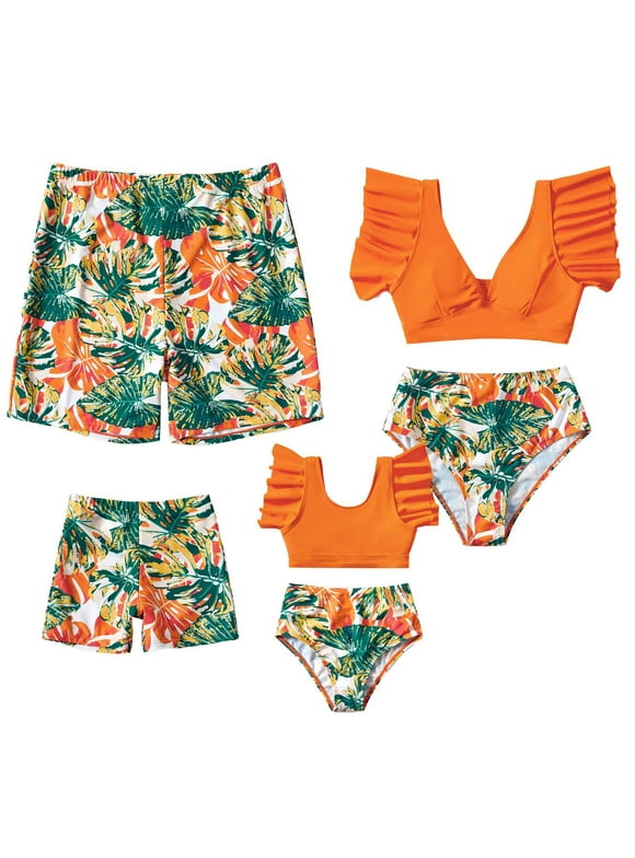 PatPat Toddler Boys Swim Trunks Tropical Swim Shorts Family Matching Swimsuits Two Piece Bathing Suit for Women Men Girls Boys