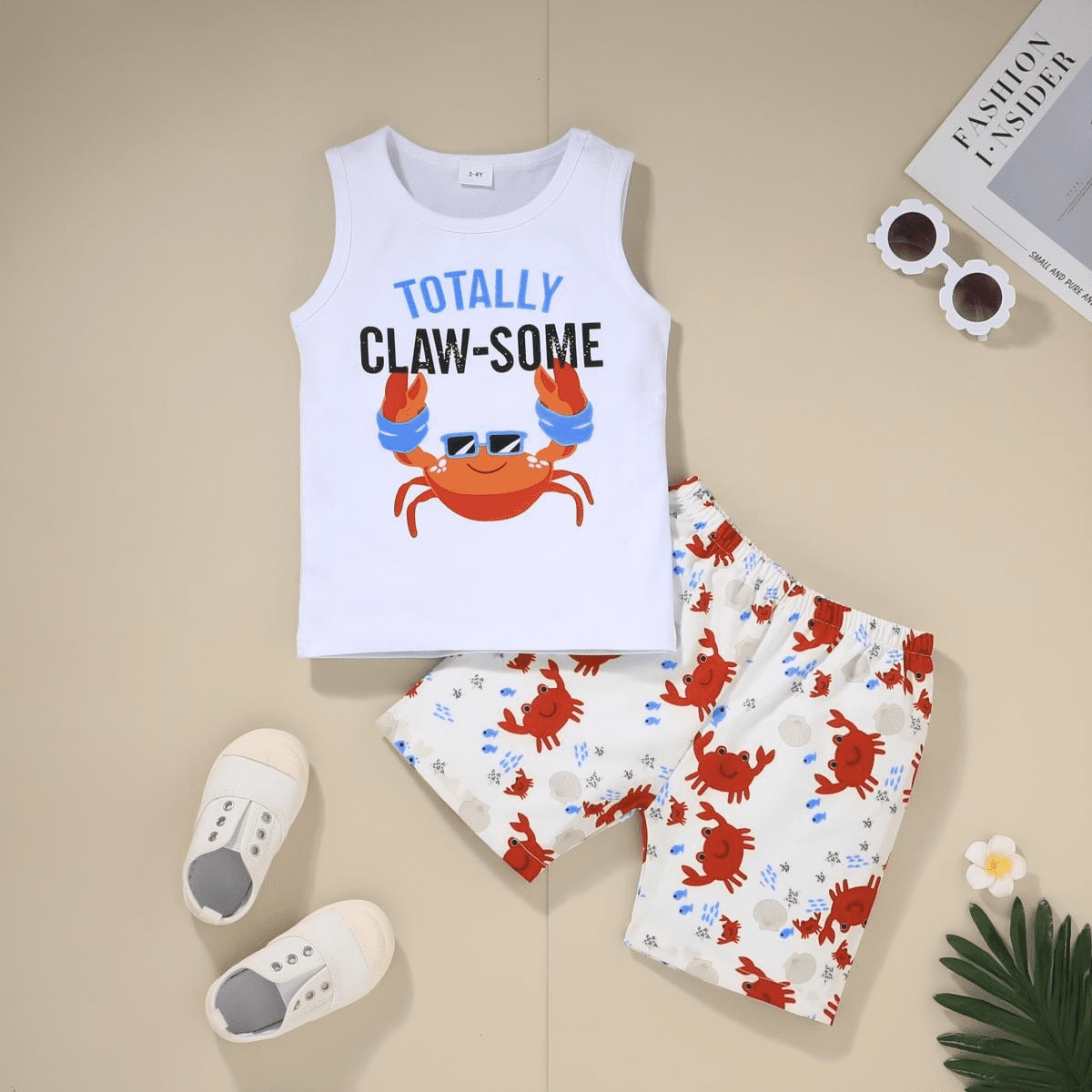 PatPat Toddler Clothes 2pcs Baby Boys Cartoon Crab Print Tank and ...