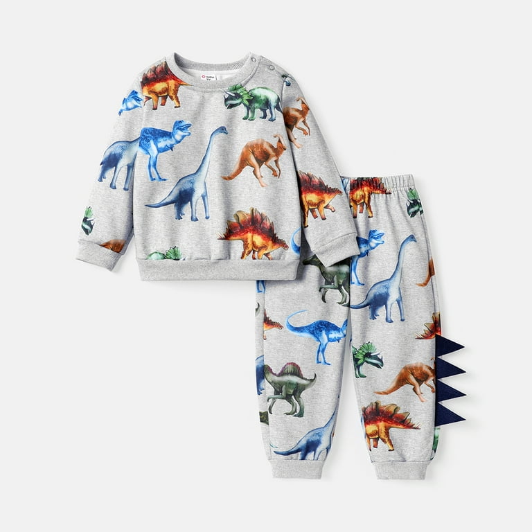 PatPat 2pcs Toddler Boy Animal Dinosaur Print Sweatshirt and Elasticized Pants set Flecked Grey 3 Years Walmart