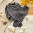 thumbnail image 1 of PatPat Toddler Girl/Boy Knit Fall 2-Piece Outfits Solid Ribbed Sweater and Elasticized Pants Casual Set, Dark Grey, 18-24M, 1 of 6