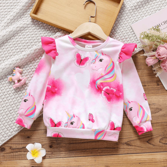 PatPat Toddler Girl Clothes Spring Sweatshirt Pink Gift Animal Unicorn