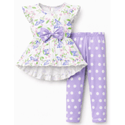 Toddler Girl Clothes Kids Girls Outfits Butterfly Bowknot Flutter Sleeve Tops with Polka Dot Leggings 2 Piece Outfit Set, Purple, 2 Years deal from Walmart