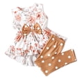 thumbnail image 1 of PatPat Toddler Girl Clothes Kids Girls Outfits Floral Bowknot Sleeveless Tops with Polka Dot Leggings 2 Piece Outfit Sets, Brown, 1 of 7