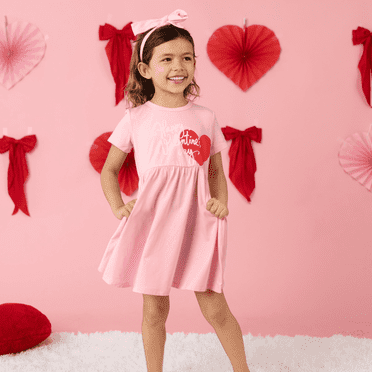 PatPat Toddler Girl Dresses 2pcs Heart-shaped Dress with Headband