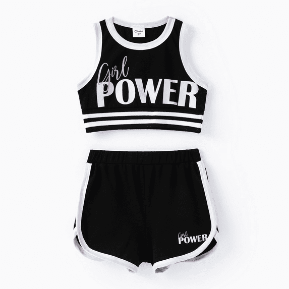 PatPat Toddler Girls Clothes 2pcs Letter Print Tank Top and Shorts Outfit Sets, Black, 5-6 Years
