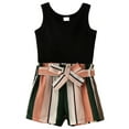 thumbnail image 1 of PatPat Toddler Girls Clothes 3 Piece Baby Summer Outfit Sets Boho Ribbed Cotton Sleeveless Tank Top and Stripe Shorts with Belt Set, Black, 2 Years, 1 of 8