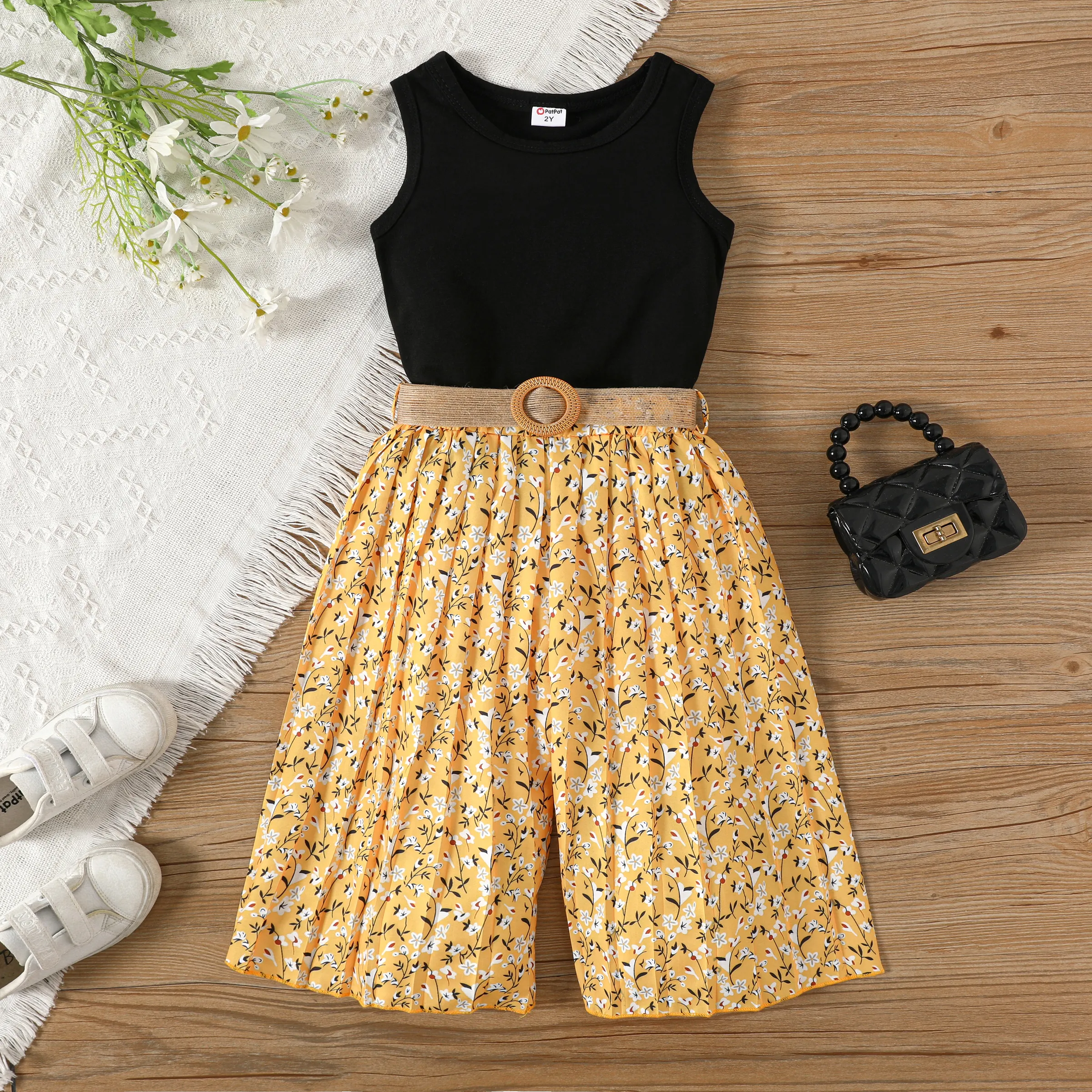 PATPAT Mädchen Outfit - Crop Top Mit Blumenhosen Set