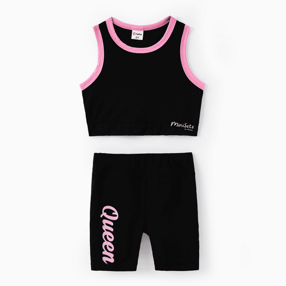 PatPat Toddler Girls Clothes Kids 2pcs Tank Top and Short Leggings Outfit Sets, Black, 7-8 Years