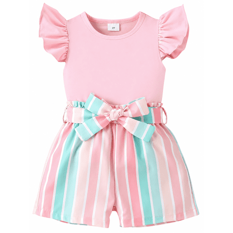 PatPat Toddler Girls Outfits Baby Girl Clothes Sets 2pcs Sweet Girly Flutter Sleeve Top and Shorts Set, Pink, 2T
