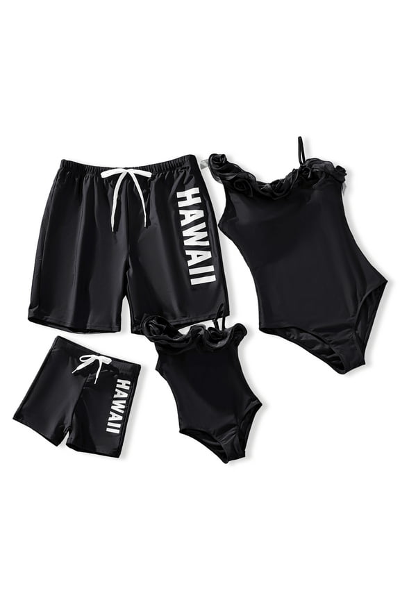 Toddler Girls Swimsuits One Piece Black Bikinis 3D Flower Family Matching Bathing Suits Mommy and Me Outfits Set