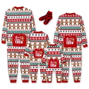 PatPat Toddler Christmas Pajamas One Piece Long Sleeve Long Sleeve Gingerbread Flame Resistant Sleepwear Loungewear Girls Pajamas Boys PJs with Christmas Socks 8-9 Years
