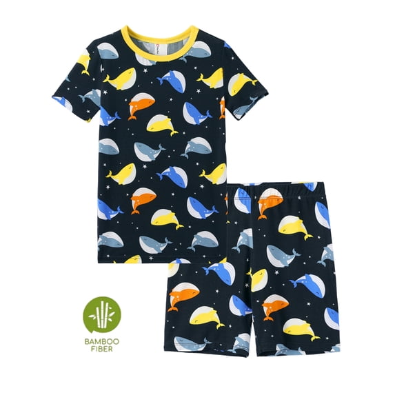 PatPat Toddler Pajamas Viscose from Bamboo Boys Snug Fit Pajamas Kids Short Sleeve Graphic Top & Pj Pants Breathable Sleepwear Sets, Black, 3T