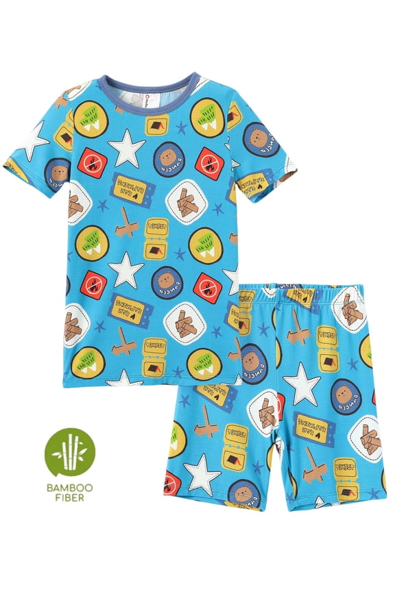 Toddler Pajamas Viscose from Bamboo Boys Snug Fit Pajamas Kids Short Sleeve Graphic Top & Pj Pants Breathable Sleepwear Sets, Turquoise, 2T