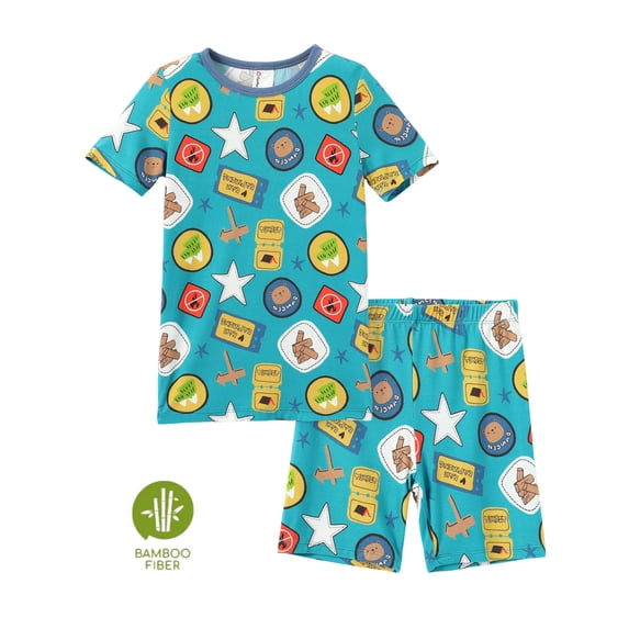 PatPat Toddler Pajamas Viscose from Bamboo Boys Snug Fit Pajamas Kids Short Sleeve Graphic Top & Pj Pants Breathable Sleepwear Sets, Turquoise, 3T