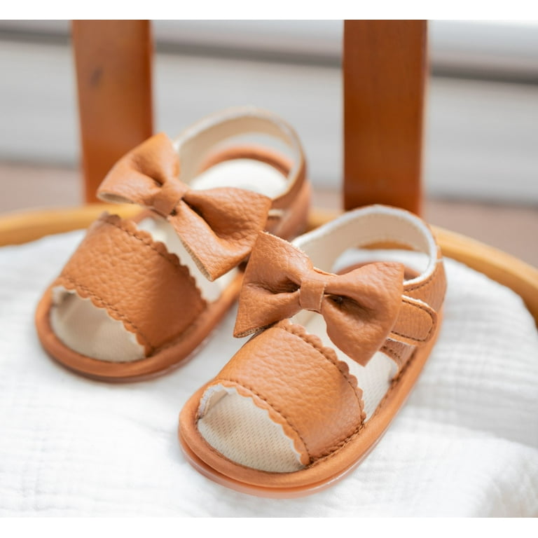PatPat Girl Sandals Summer Lace Up Shoes Solid Color with Knot Back to School Shoes Size 3 4.5