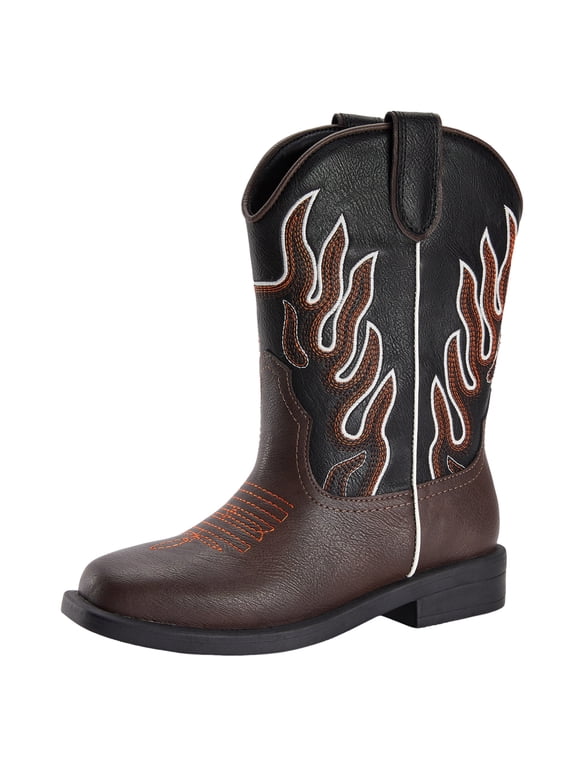 Toddler Size 5 Black Boys Cowboy Boots,Square Toe Mid Calf Embroidered Cowboy Boots Western Riding Shoes