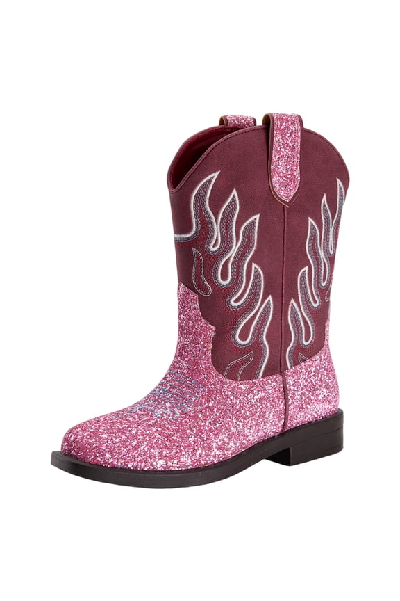 Toddler Size 7 Pink Cowboy Boots,Square Toe Mid Calf Embroidered Cowboy Boots Western Riding Shoes