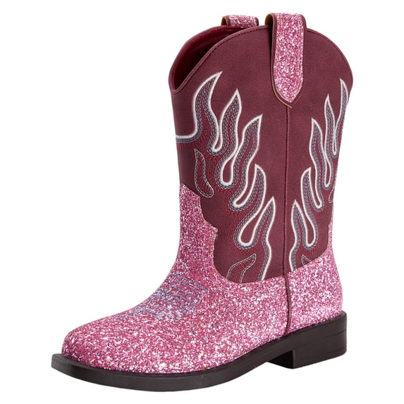 PatPat Toddler Size 9 Pink Cowboy Boots,Square Toe Mid Calf Embroidered Cowboy Boots Western Riding Shoes