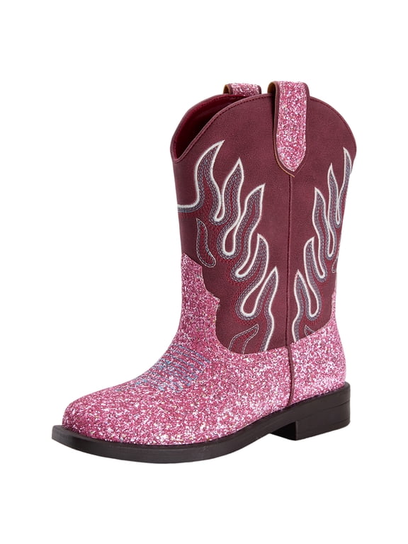 Toddler Size 9 Pink Cowboy Boots,Square Toe Mid Calf Embroidered Cowboy Boots Western Riding Shoes