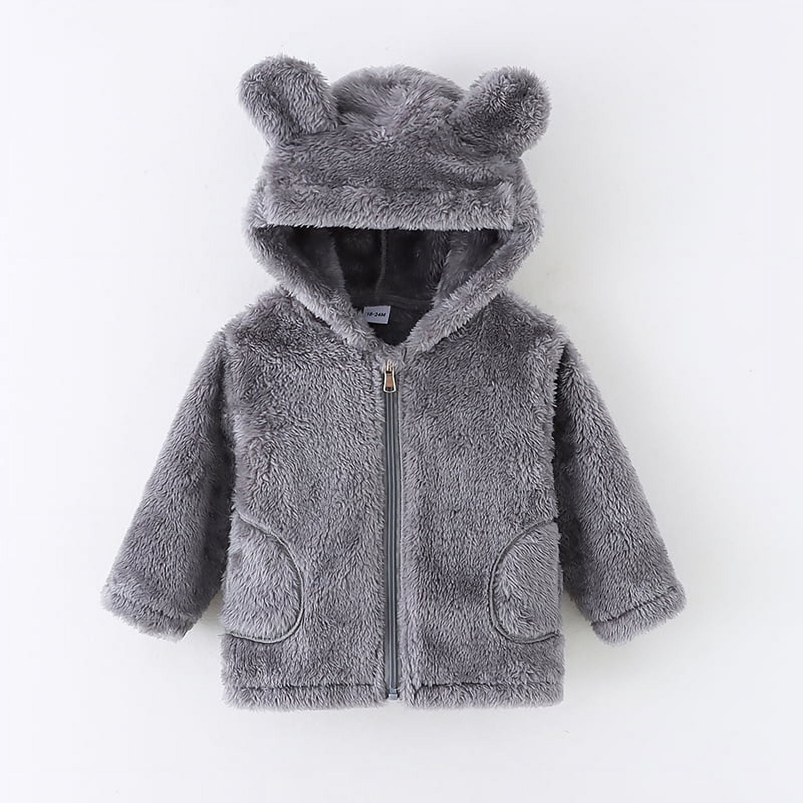 PatPat Toddler Winter Coat Jackets for Girls Boys Bear Ear Zipper