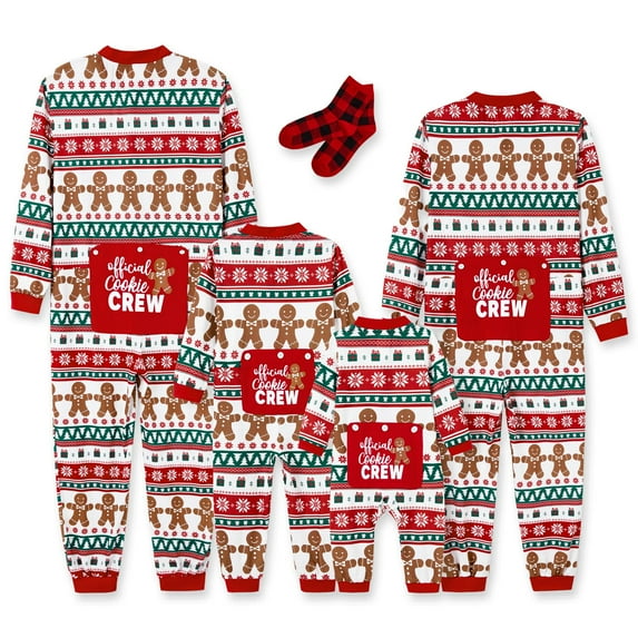 PatPat Womens Pajamas Matching Family Christmas Pajamas One Piece Long Sleeve Gingerbread PJs Sleepwear Loungewear for Couples with Socks Women XL