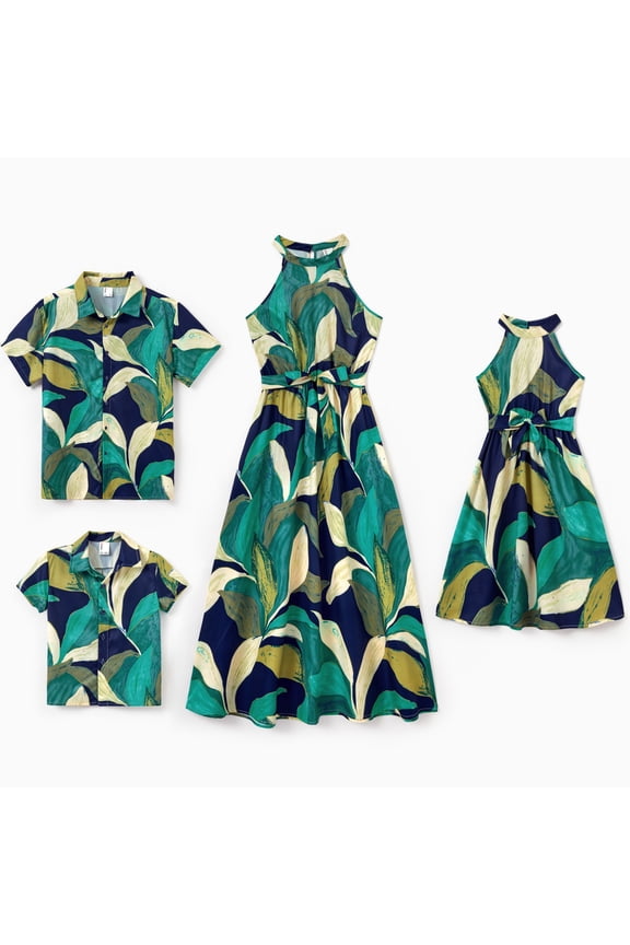 Women Dress Beach Vacation Clothes For Women Family Matching Outfits Hawaiian Maxi Halte Dress Short-sleeve Sunflower Dress for Women